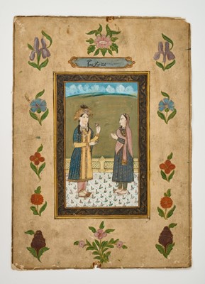 Lot 695 - 18th / 19th century Indian school gouache depiction of Mumtaz Mahal and attendant