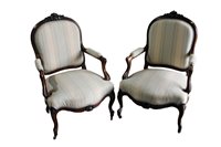 Lot 1369 - Pair of Victorian rosewood open armchairs,...