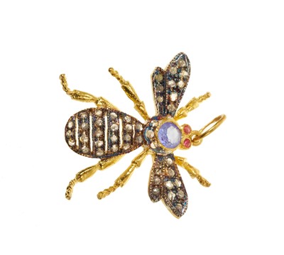 Lot 548 - Victorian style diamond, tanzanite and red spinel bee pendant