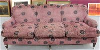 Lot 1370 - Large modern three-quarter sofa, puce foliate...