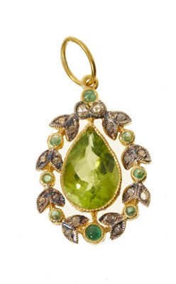 Lot 550 - Victorian style peridot and diamond pear shaped pendant