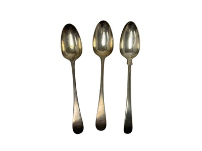 Lot 326 - Pair of George III silver tablespoons and one other