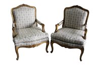 Lot 1372 - Pair of Louis XVI-style giltwood open...