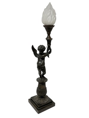 Lot 1471 - Antique bronze figural table lamp