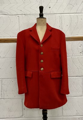 Lot 913 - Essex Hunt Masters red coat with four brass buttons, size 39