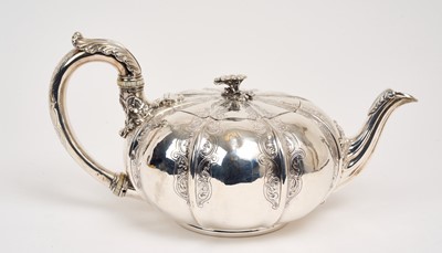 Lot 338 - George IV silver teapot of melon form, stamped Storr & Mortimer