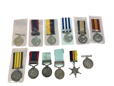Lot 87 - Collection of twelve replica / copy medals to include Queen's South Africa (x1), India General Service medal (x2), Queen's Sudan medal (x3), Ashantee medal, (x1), Army of India medal (x2), Naval...