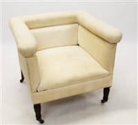 Lot 1385 - Late Victorian squat armchair of square form,...