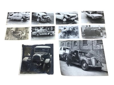 Lot 31 - Interesting collection of black and white motoring related photographs depicting car crashes and damaged vehicles (1 box).