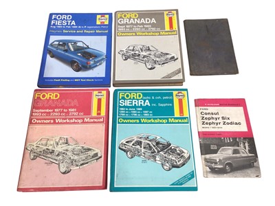 Lot 32 - Two boxes of various Ford related books to include handbooks, Haynes manuals and workshop manuals (2 boxes).