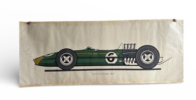 Lot 50 - Very large 1960s poster of a Lotus 49, captioned Lotus-Ford 49 believed to have originally been on display in a Ford dealership, 152 x 57cm.