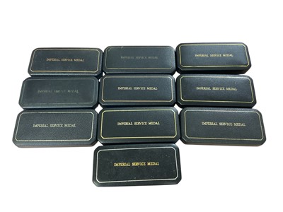 Lot 114 - Collection of ten original Imperial Service medal boxes of issue (empty), (10).