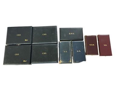 Lot 125 - Collection of replica medal boxes of issue for various medals including C.B.E.'s, D.C.M.'s and G.C.'s (empty).