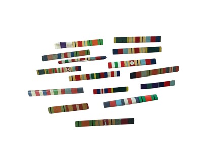 Lot 128 - Group of fifteen mounted medal ribbons with pin backings, for Second World War campaign medals, (15).