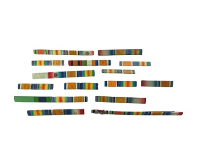 Lot 129 - Group of fifteen mounted medal ribbons with pin backings, for First World War campaign medals, (15).