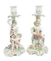 Lot 32 - Pair 18th century Derby porcelain candlesticks...