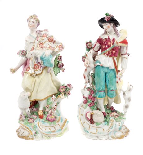Lot 33 - Pair 18th century Chelsea figures of a...