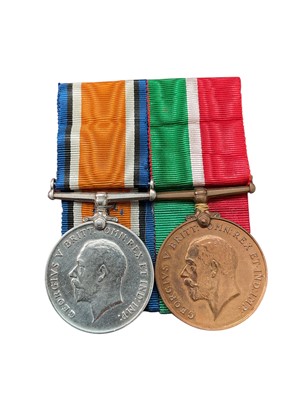 Lot 182 - First World War pair comprising War and Mercantile Marine War medals named to George N. Levett. N.B. British War medal has been renamed.