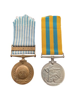 Lot 197 - Korean War medal pair comprising, Korea medal (naming erased) and United Nations Korea medal, (2).