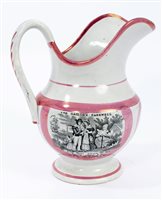 Lot 44 - Victorian pink lustre wash jug printed with...