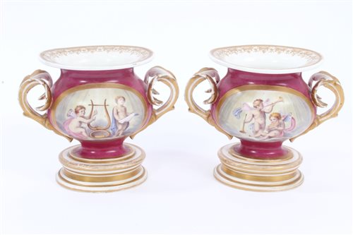 Lot 46 - Pair early 19th century porcelain urn-shaped...