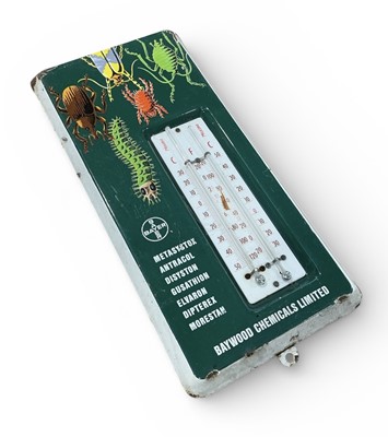 Lot 95 - Vintage Baywood Chemicals Limited enamel advertising thermometer, 33cm in length.