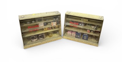 Lot 94 - Pair of vintage metal Mazda branded car bulb cabinets, containing an array of car bulbs, each 24.5 x 31.5cm (2).