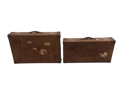Lot 107 - Fine pair of 1930s tan leather motoring cases with original travel labels and chromed fittings, 91 cm wide