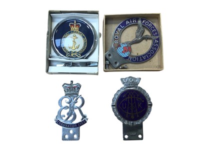 Lot 102 - Queen Elizabeth II 1953 Coronation car badge, Royal Air Forces Association car badge, RNLI car badge and one other, (4).