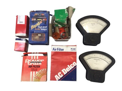 Lot 131 - Group of car service parts, lights and a volt and ammeter