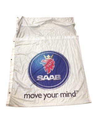 Lot 136 - Four Saab dealership flags/banners one measuring approximately 298cm x 122cm