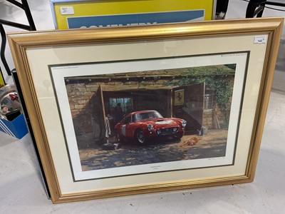 Lot 142 - Collection of nine assorted Ferrari, motorsport interest and other car related framed photographs and posters, (9).