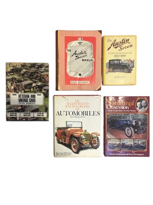 Lot 147 - Two boxes of car/motoring related books to include Austin 7 manuals, Rolls Royce books and others
