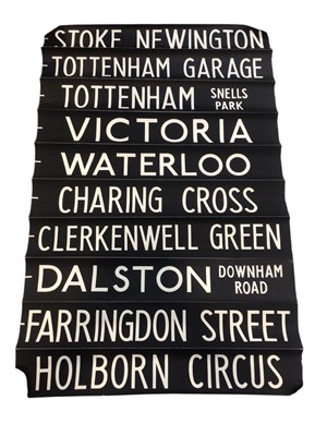 Lot 161 - Bus blind including various destinations, Stoke Newington, Waterloo, Holborn Circus, measuring approximately 145cm long