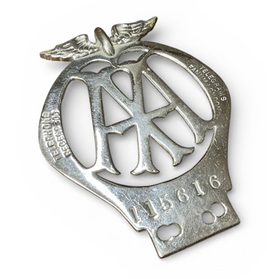 Lot 167 - Early chromium plated AA members badge stamped 'Telephone Regent 300' numbered 115616.
