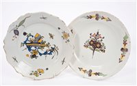 Lot 96 - Two 18th century French faience plates painted...