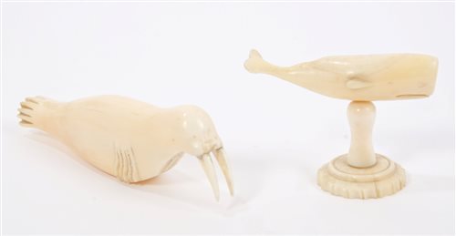 Lot 735 - Antique Inuit marine ivory carving of a walrus,...