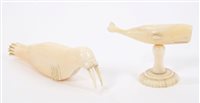 Lot 735 - Antique Inuit marine ivory carving of a walrus,...