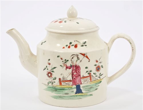 Lot 119 - 18th century Leeds drum-shaped teapot and...