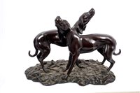 Lot 881 - Hunt, bronze Sculptureslpture of two hounds on...