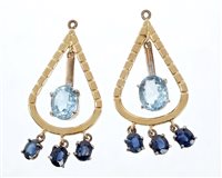 Lot 532 - Pair aquamarine and blue sapphire pendants /...