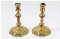 Lot 835 - Pair early 18th century brass candlesticks...