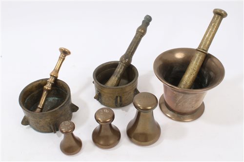 Lot 836 - Pair 18th century brass mortars with finned...