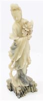 Lot 837 - Old Chinese carved soapstone figure of Guanyin...