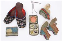 Lot 825 - Pair late 19th century Chinese silk slippers,...