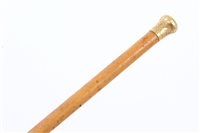 Lot 795 - 19th century yellow metal mounted cane, the...