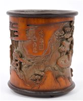 Lot 800 - Good quality Chinese carved bamboo brush pot...