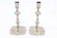 Lot 802 - Pair early 18th century brass candlesticks...