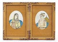 Lot 763 - Pair of 19th century Indian oval portrait...