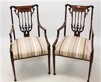 Lot 1399 - Pair of Edwardian mahogany and satinwood...